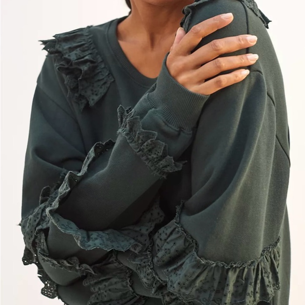 Maeve Ruffled Eyelet Sweatshirt by Anthropolgie